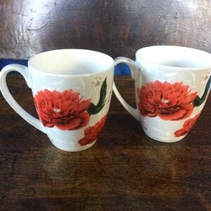 Maxwell & Williams Cashmere Mugs X2 Camellia Garden Red Claire Chilcott